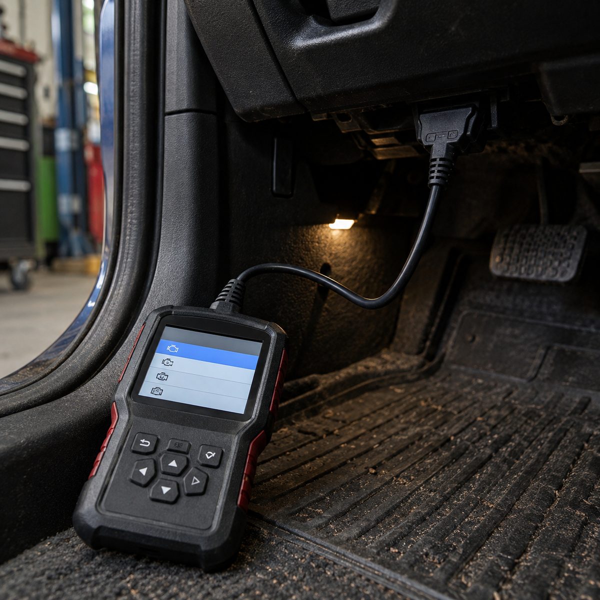 Automotive diagnostic tool connected during vehicle service