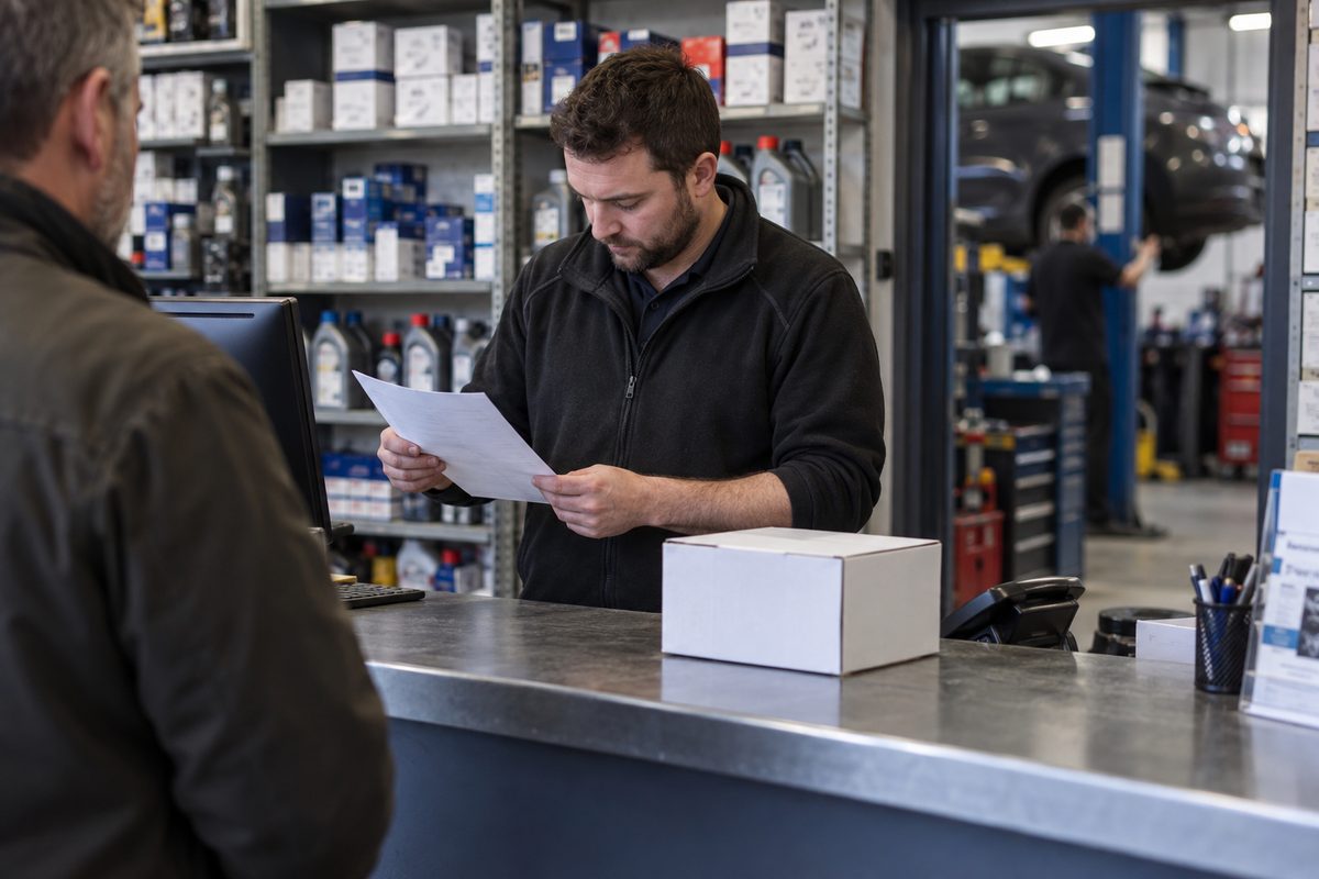 Automotive replacement part at a parts counter